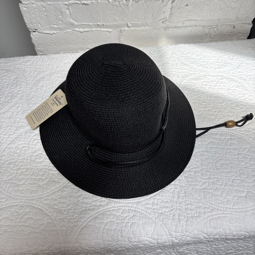 Simplicity Women's Black Straw, Wide Brim, Summer Or‎ Gardening Hat Brand New
